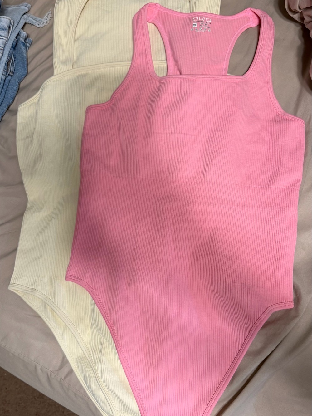 Ribbed Racerback Bodysuit in Pink - Women's Tank One-Piece